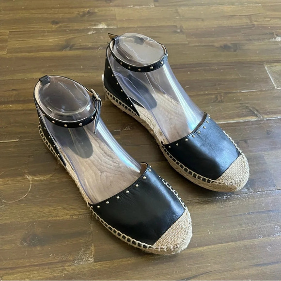 Oficce Studde Flat Espadrilles Black  Leather Sandals - Picture 2 of 12